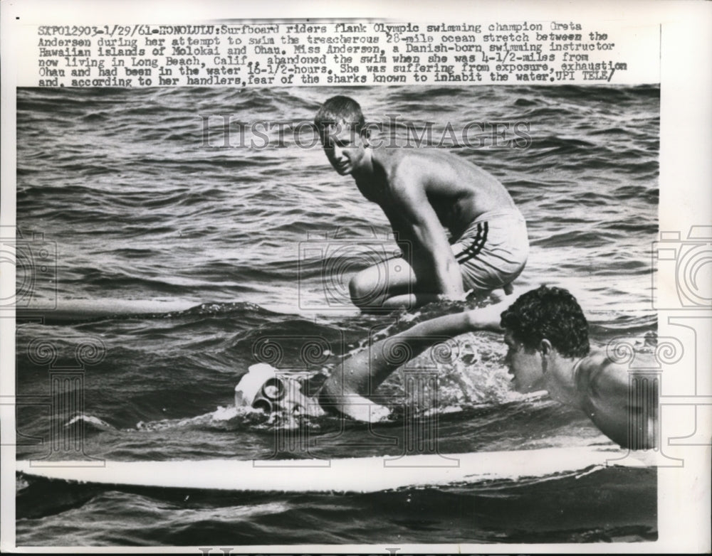 1961 Press Photo Surboarders &amp; Olympic swim champ Greta Andersen - nes35749- Historic Images