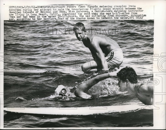 1961 Press Photo Surboarders & Olympic swim champ Greta Andersen - nes35749- Historic Images