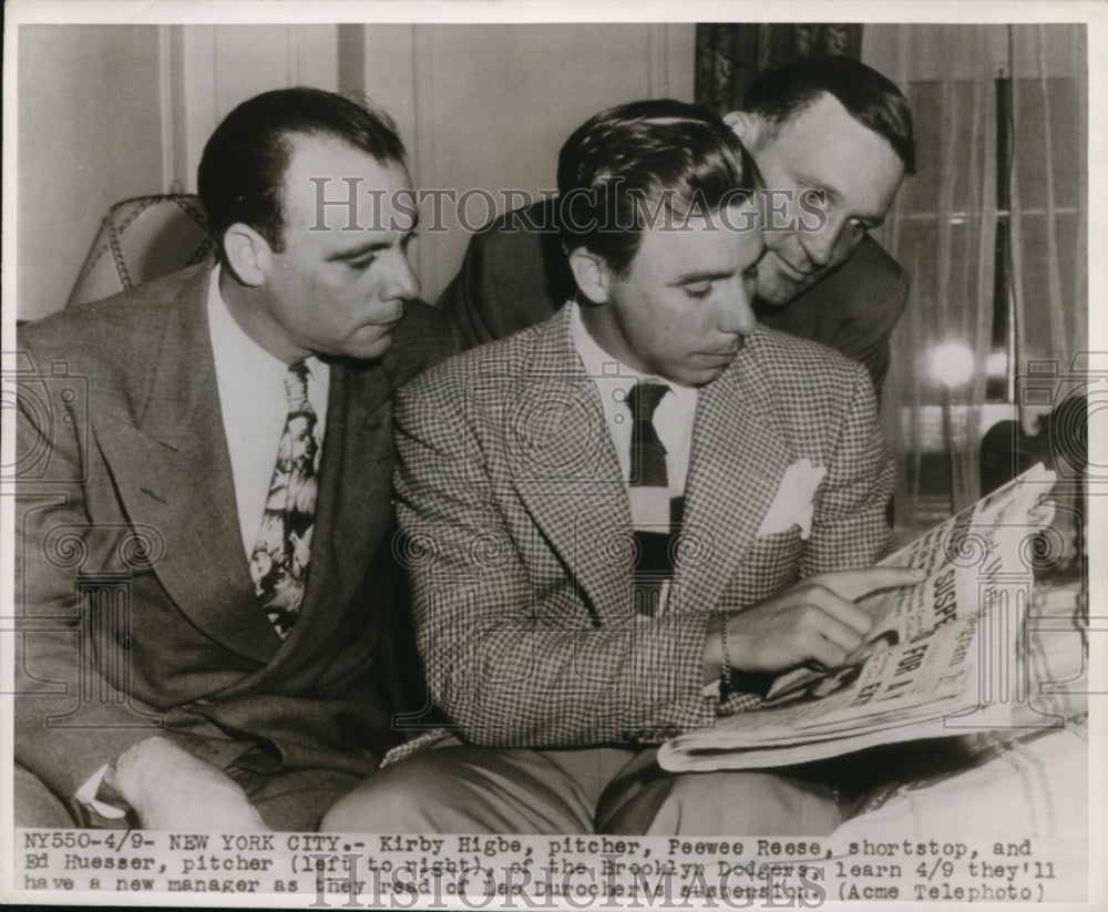 Press Photo Kirby Higbe, Pee Wee Reese & Ed Huesser of Dodgers in NYC- Historic Images