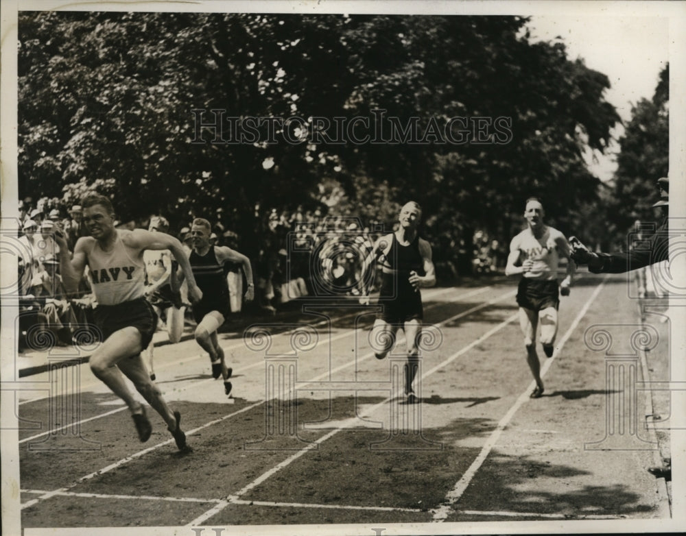 1935 Press Photo 100 yard dash JH Patterson of Navy, Church of Army - nes35782- Historic Images