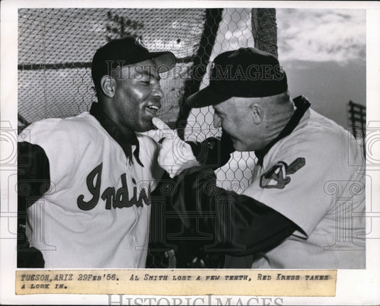 1956 Press Photo Tuscon AZ, Al Smith & Red Kress of Indians at spring training- Historic Images