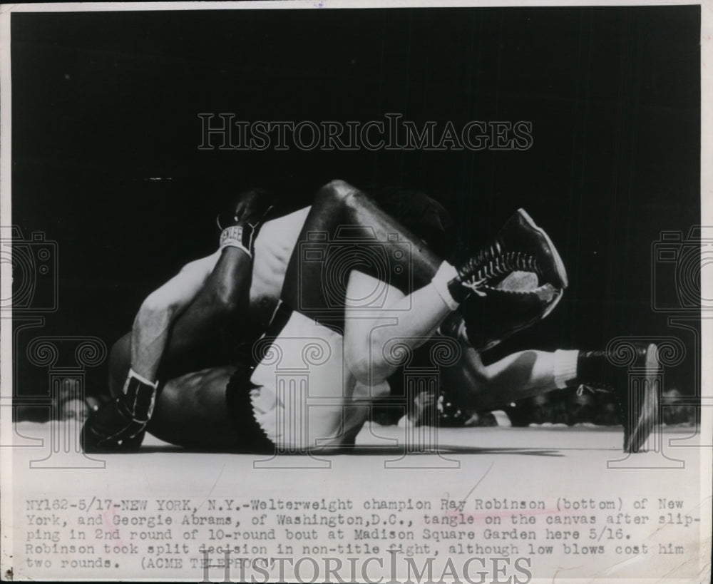 1948 Press Photo Welterweight champ Ray Robinson vs Georhie Abrams - nes36070- Historic Images