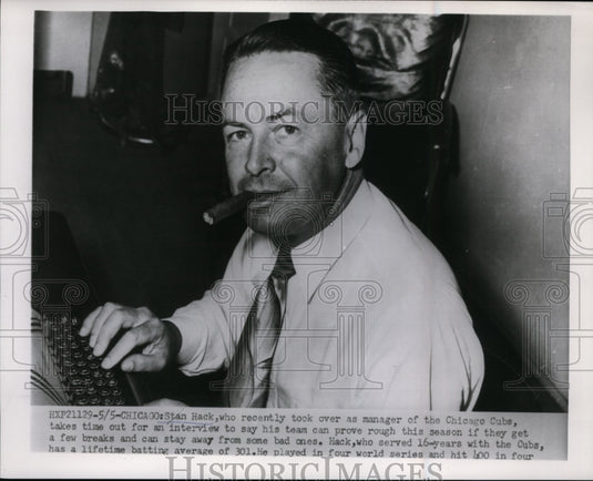 1954 Press Photo Stan Hack manager of Chicago Cubs at an interview - nes36325- Historic Images