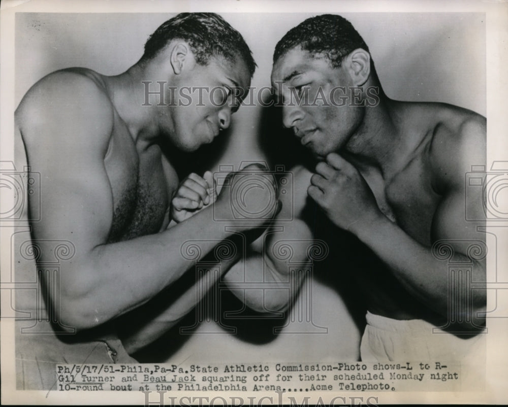 1951 Press Photo Gil Turner vs Beau Jack at Philadelphia Pennsylvania fight- Historic Images
