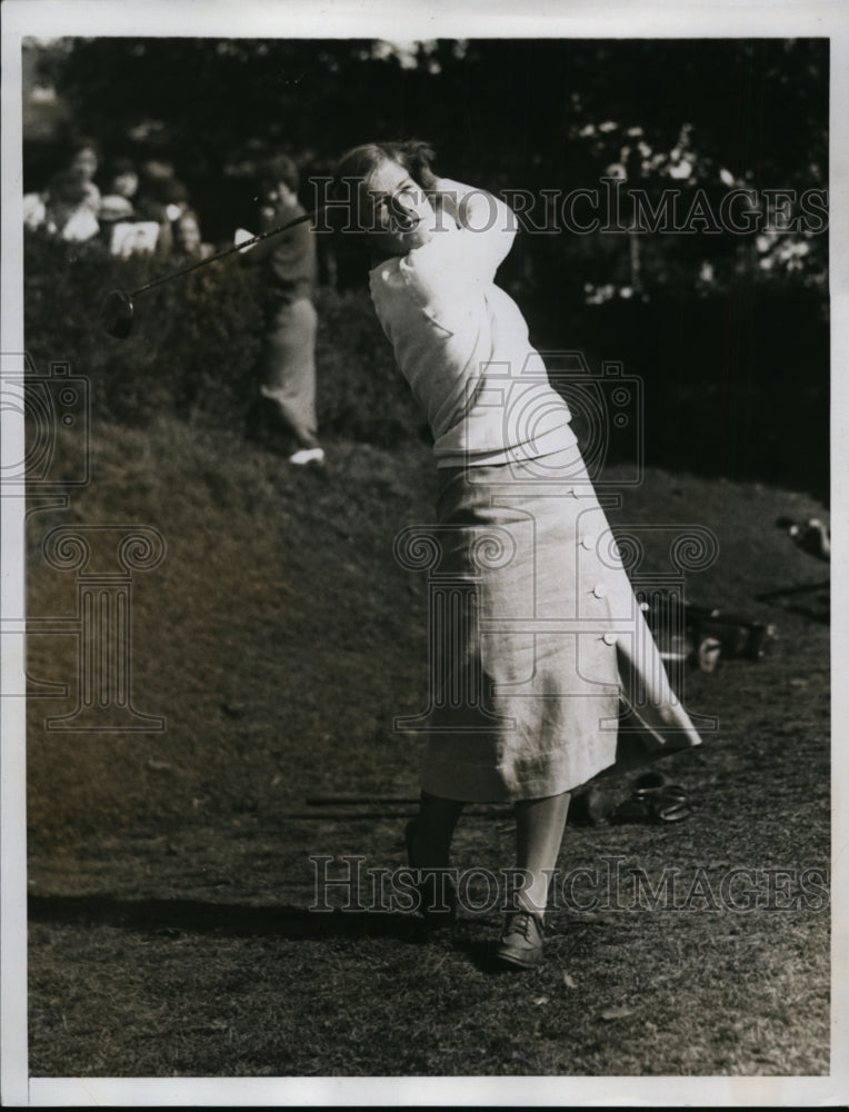 1934 Press Photo Pam Barton at Whitemarsh PA golf club in National Tournament- Historic Images