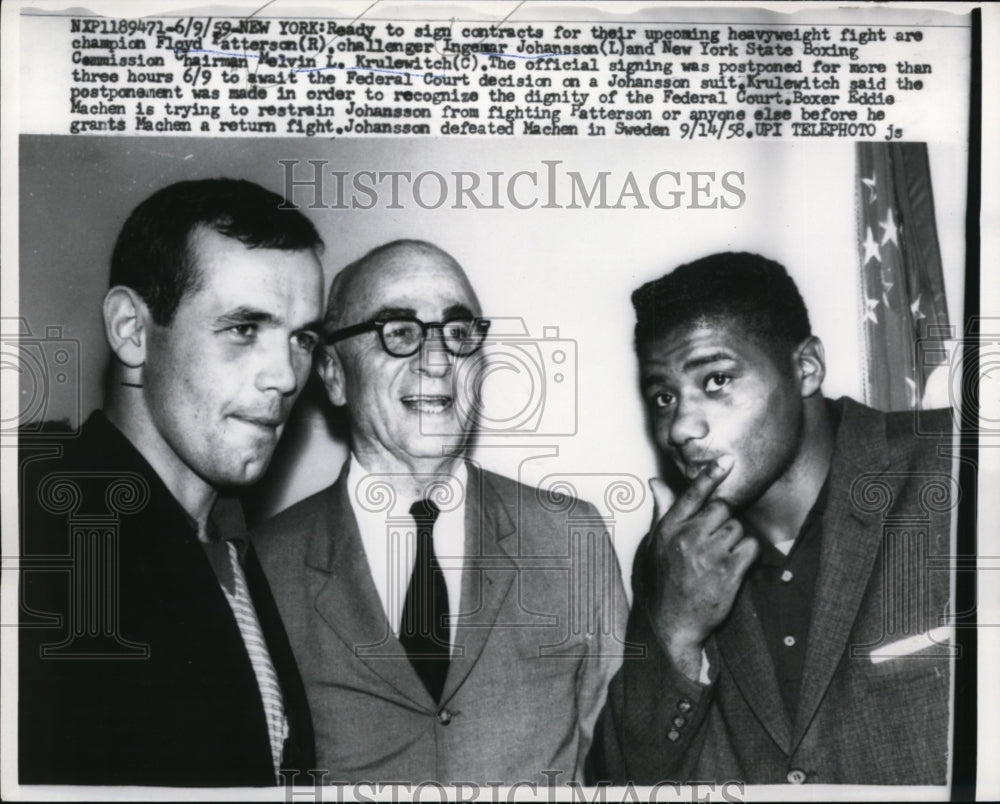 1959 Press Photo Floyd Patterson, Ingemar Johansson & NY Boxing Commission- Historic Images