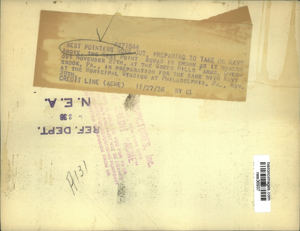 1936 Press Photo West Point sqauad at practice for game versus Navy - nes36937