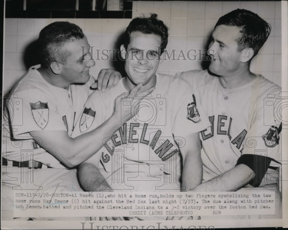 1951 Press Photo Indians Al Rosen, Ray Boone &amp; Bob Lemon won vs Red Sox- Historic Images