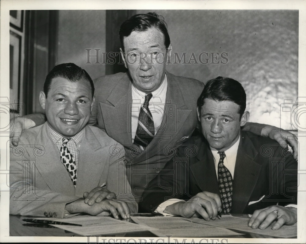 1936 Press Photo Tony Canzoneri, Mike Belloise &amp; promoter Jimmy Johnston- Historic Images