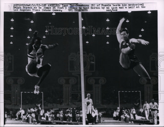1963 Press Photo Igor Ter-Ovanssyan of Russia, John Boston in long jump- Historic Images