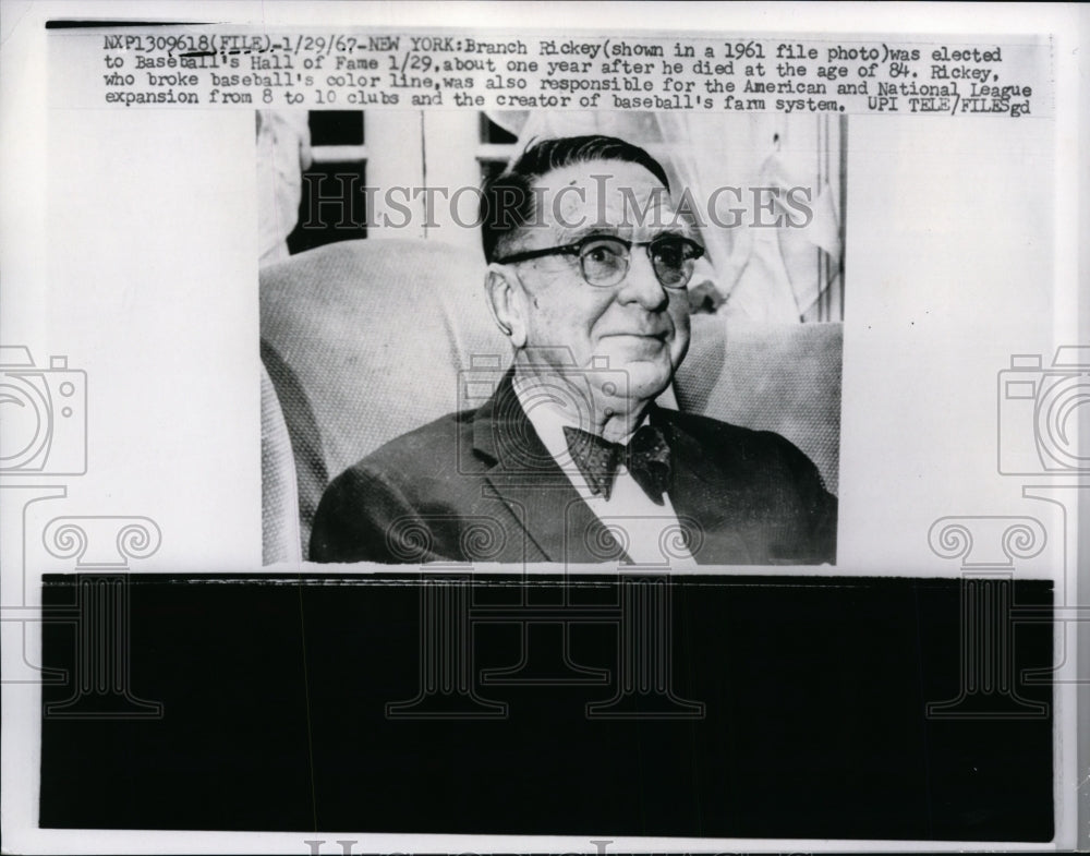 1967 Press Photo Branch Rickey in 1961 photo now in Baseball Hall of Fame- Historic Images