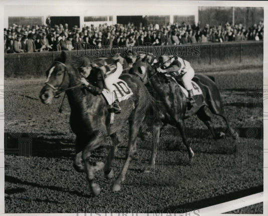 1938 Press Photo G Seabo on Ugin wins 4th race at Bowie Maryland track- Historic Images