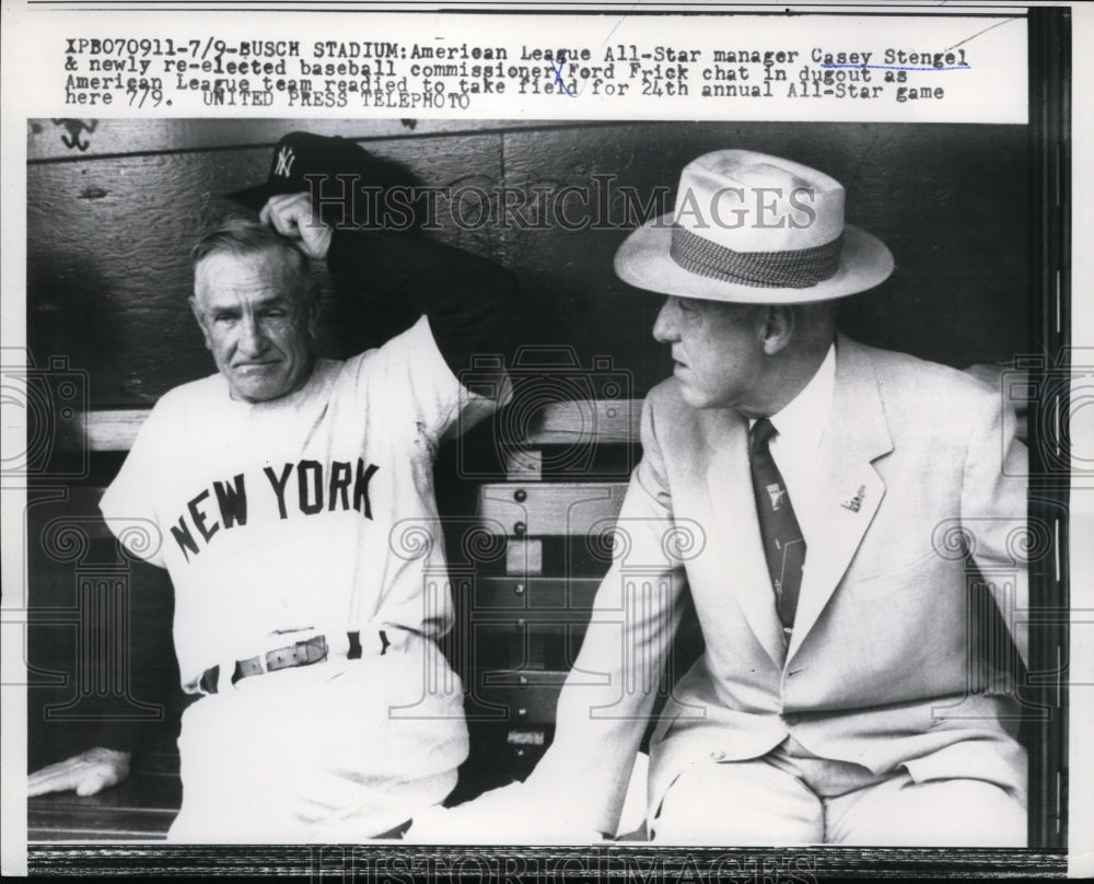 1957 Press Photo All Star manager Casey Stengel &amp; commissioner Ford Frick- Historic Images