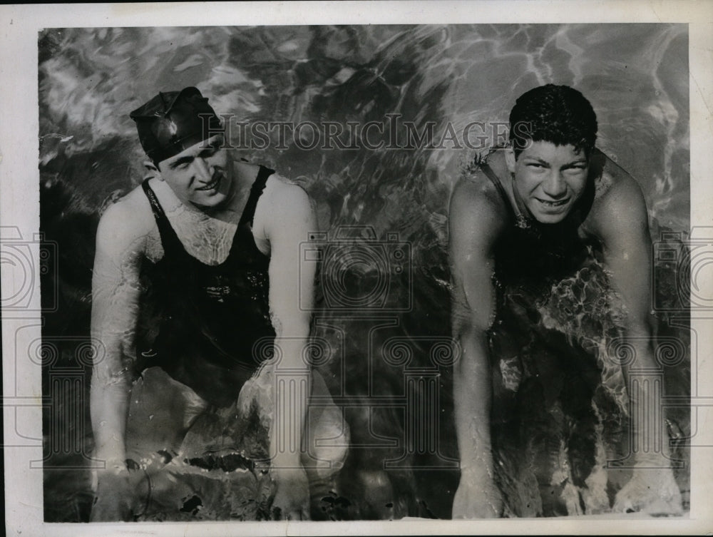 1935 Press Photo Peter Fick &amp; Eddie Sabor Blair Academy swim team Philadelphia- Historic Images