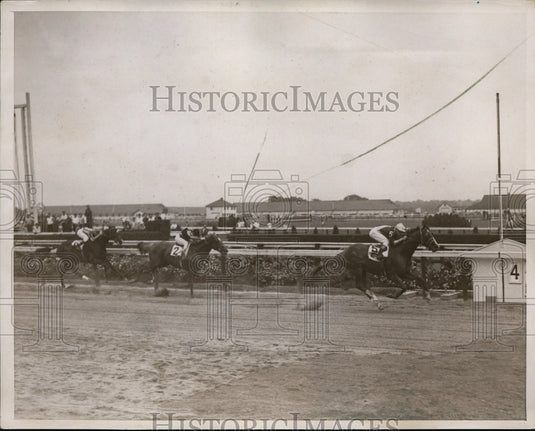 1937 Press Photo Aqueduct races in NY Dangerpoint, Pasha & White Tie - nes38543- Historic Images