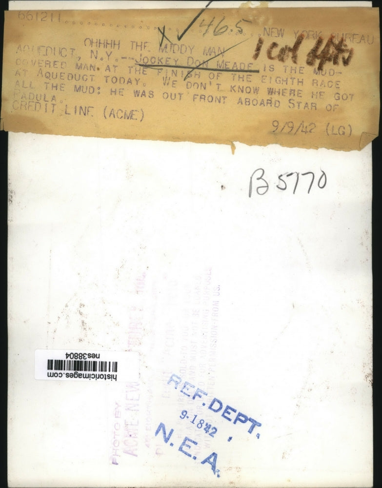 1942 Press Photo Jockey Don Meade won on Star of Padula at Aqueduct track NY