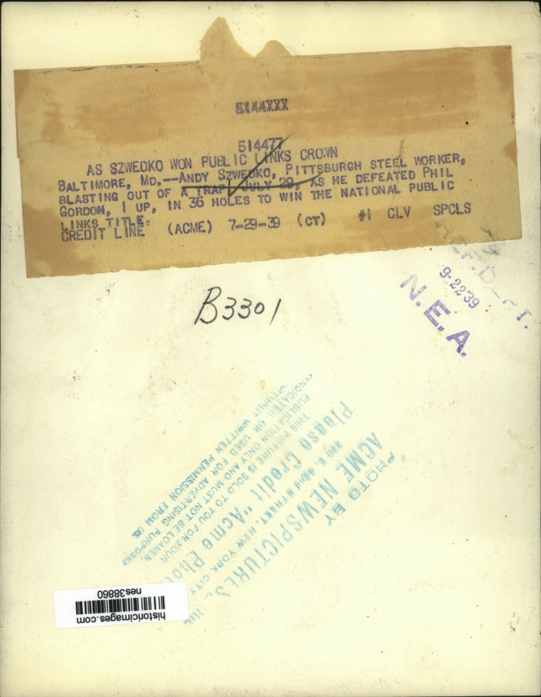 1939 Press Photo Andy Szwedko beats Phil Gordon at National Public Links golf
