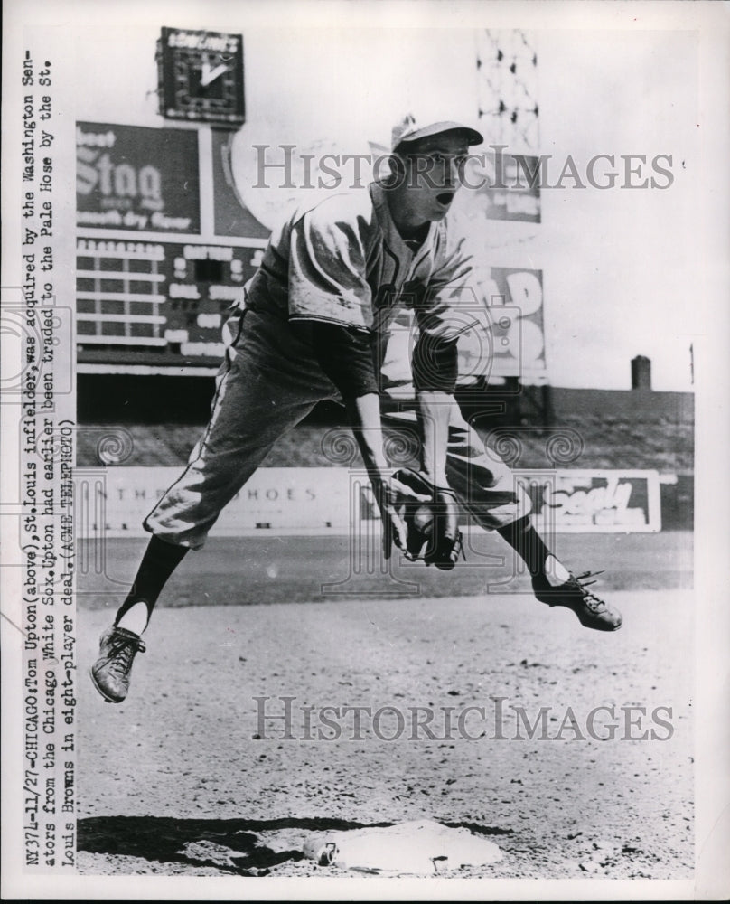 1951 Press Photo Tom Upton St Louis Browns infielder at practice - nes38964- Historic Images