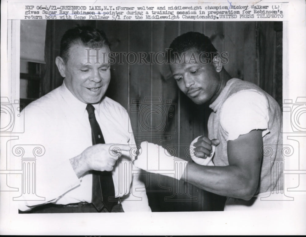 1957 Press Photo Mickey Walker & Sugar Ray Robinson train for Gene Fullmer bout- Historic Images