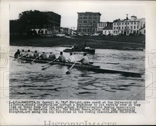 1950 Press Photo UC crew coach Ky Ebright & varsity crew at Marietta Ohio- Historic Images