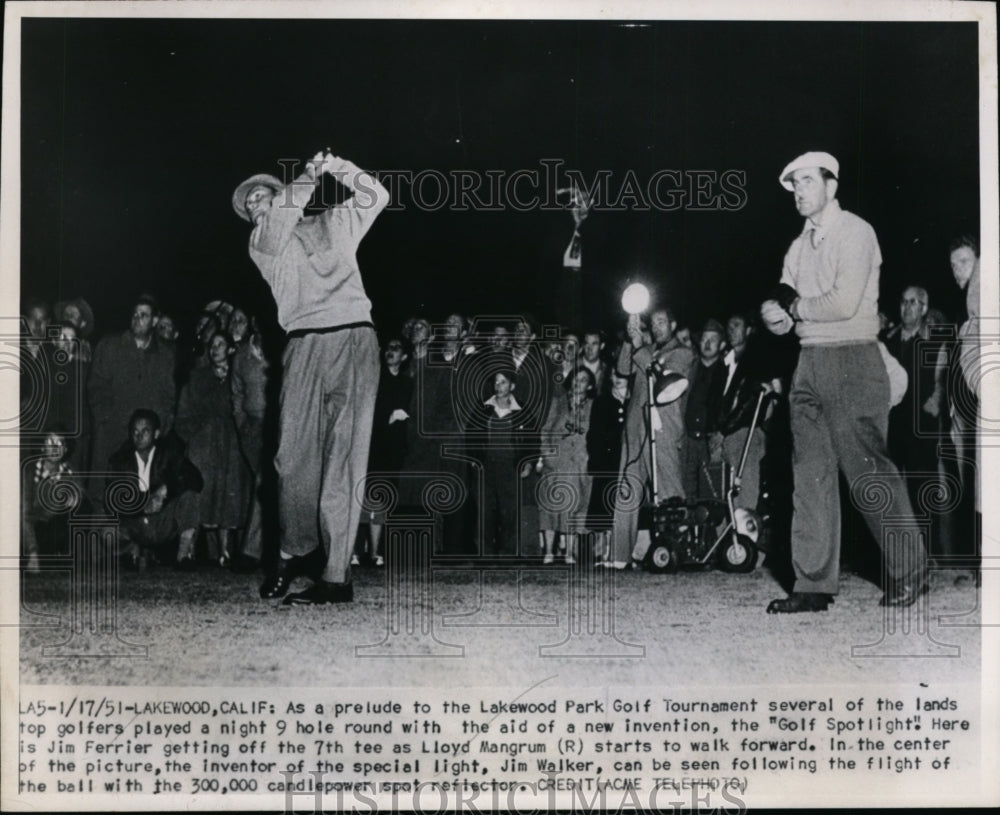 1951 Press Photo Jim Ferrier, Lloyd Mangrum at Lakewwod Park golf in CA- Historic Images