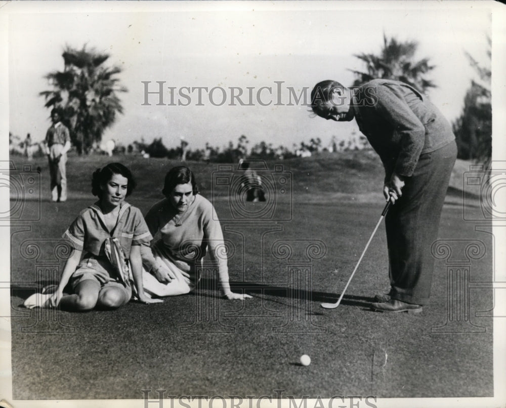 1935 Press Photo Paul Runyan, Mrs Joan Runyan, Maureen Orcutt golf at Miami- Historic Images