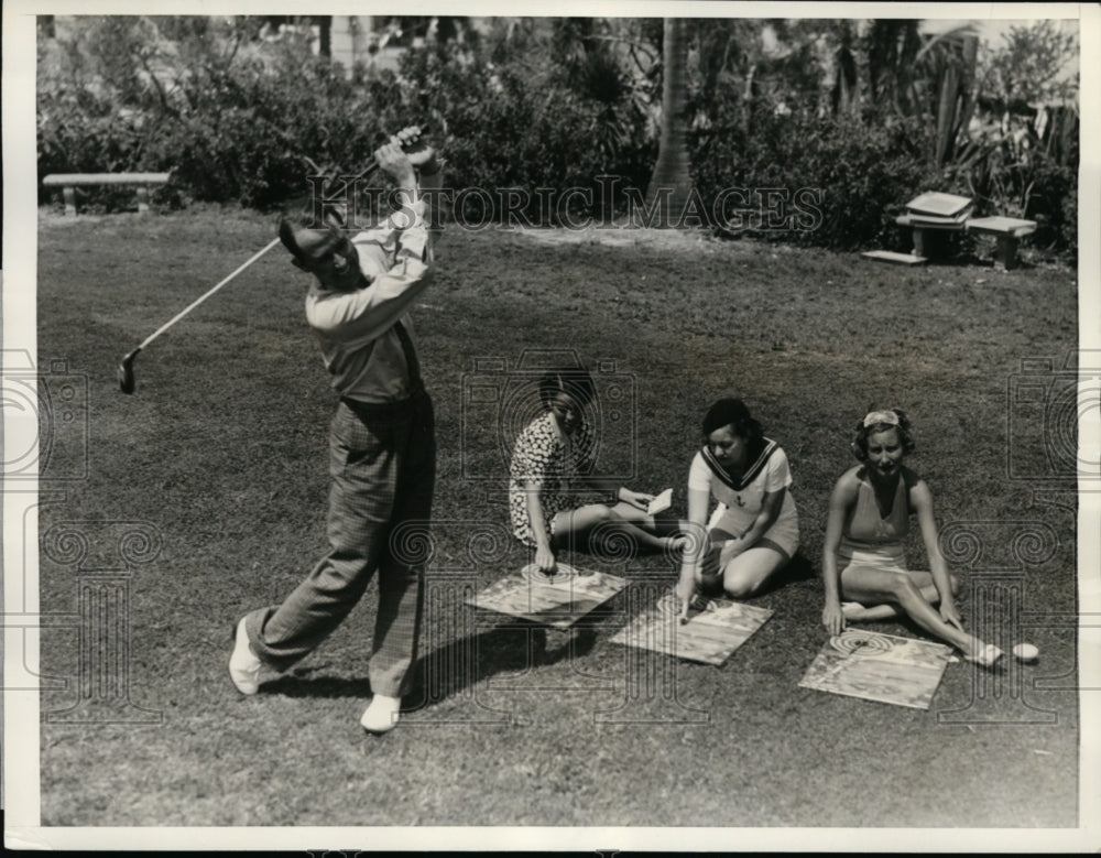 1936 Press Photo Paul Runyan &amp; wife, Mrs J Thompson, Mrs F Walsh golf- Historic Images