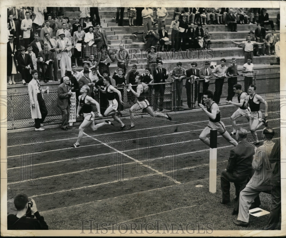 1941 Press Photo Princeton&#39;s Jackson wins 100 yard dash in NJ meet, G Jerroupa- Historic Images