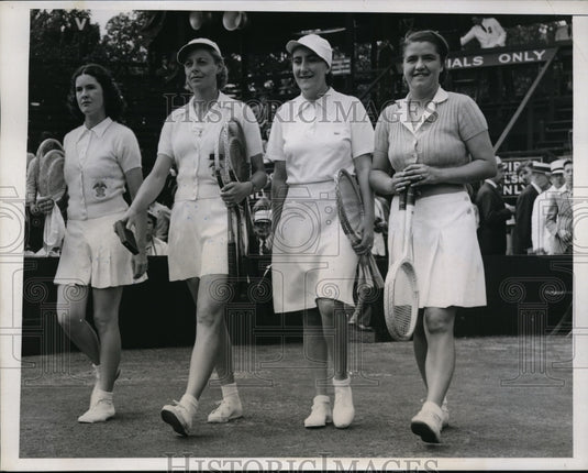 1938 Press Photo Alice Marble, Sarah Palfrey Fabyan, R Mathieu, J Jedbzejowska- Historic Images