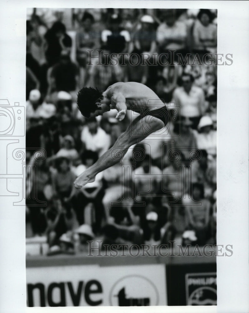 1954 Press Photo Dive champ Bruce Kimball at Olympic Swim stadium in LA- Historic Images