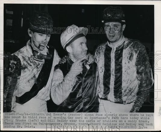 1950 Press Photo Jockey Hal Keene,Jim Brooks & Bill Bailey at Chicago track- Historic Images