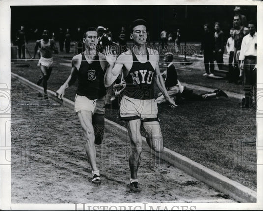 1941 Press Photo Leslie Marmitchell & Leroy Weed at NCAA trackmeet Palo Alto CA- Historic Images