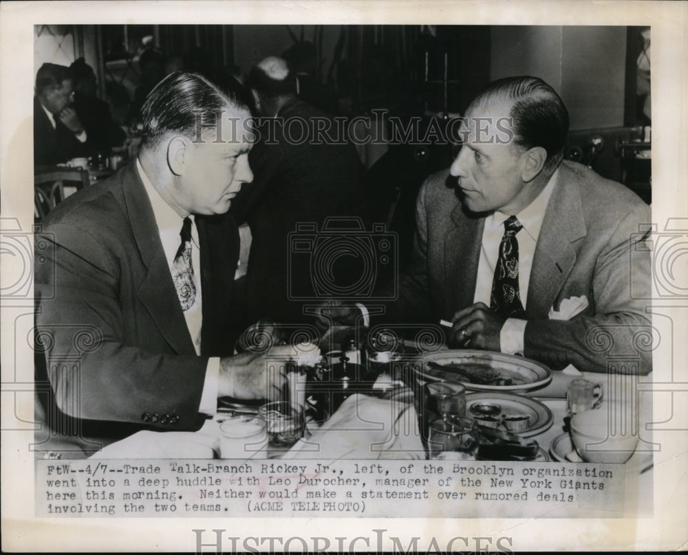 1949 Press Photo Branch Rickey Jr &Leo Durocher NY Giants manager - nes40666- Historic Images