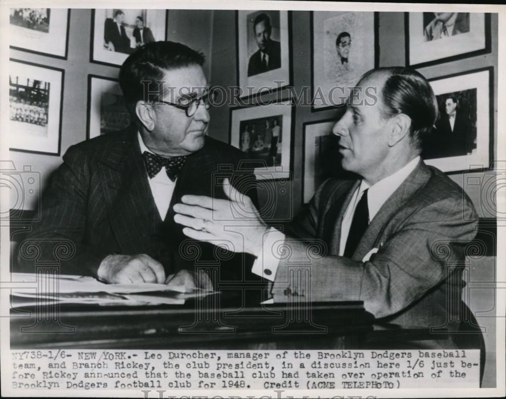 1948 Press Photo Dodger manager Leo Durocher &amp; Branch Rickey club president- Historic Images