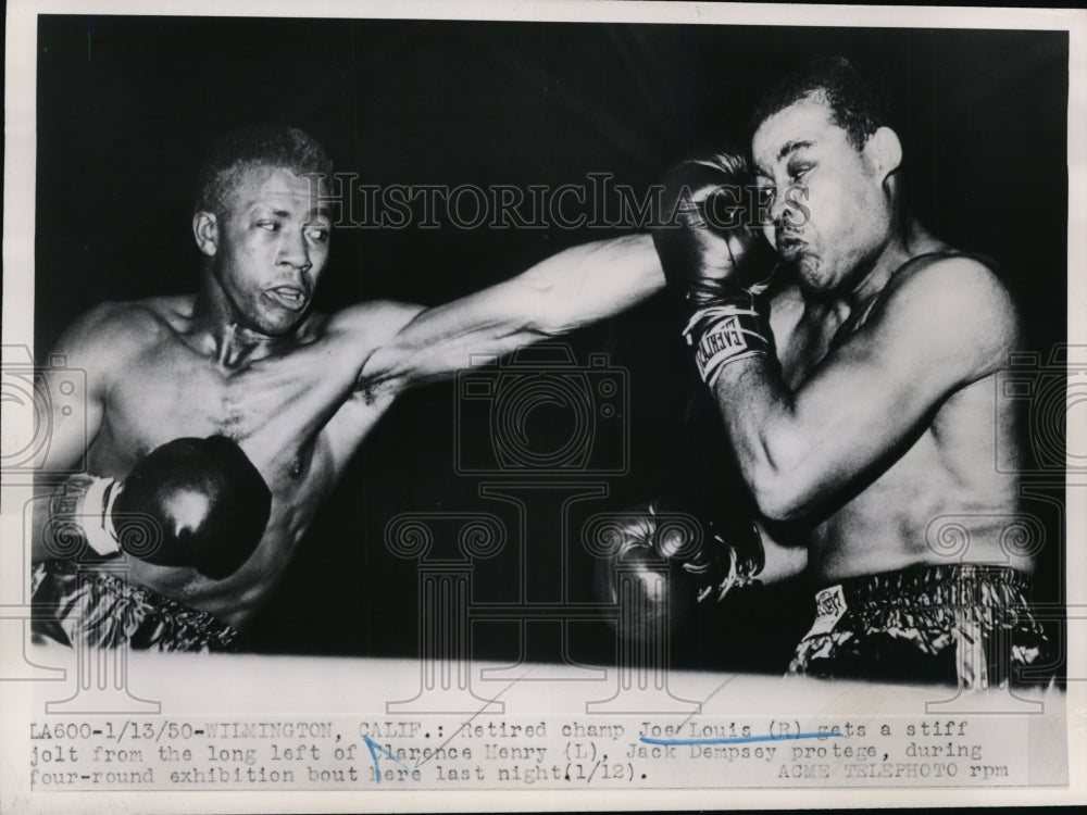 1950 Press Photo Joe Louis vs Clarence Henry at exhibition bout Wilmington CA- Historic Images