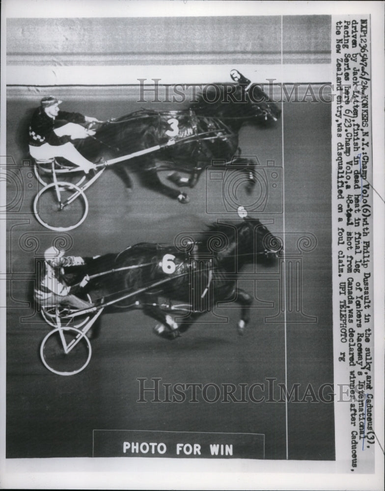 1960 Press Photo Philip Dussault drives Champ Volo vs Caduceus &amp; Jack Litten- Historic Images