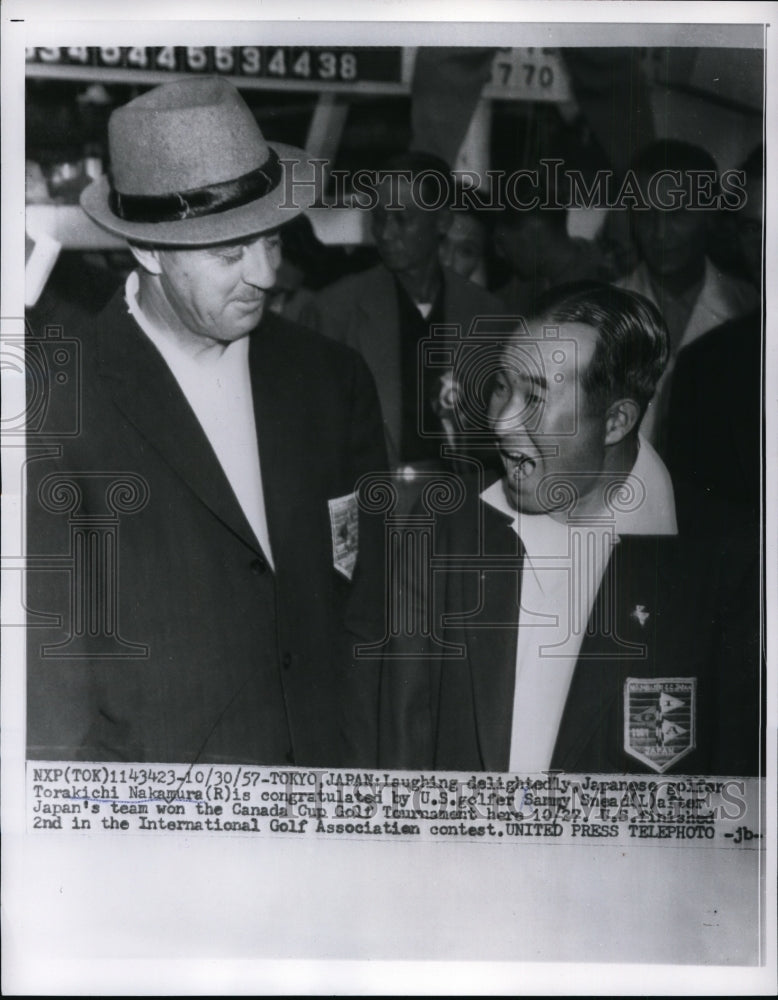 1957 Press Photo Japanese golfer Torakichi Nakamura &amp; Sam Snead in Toyko- Historic Images