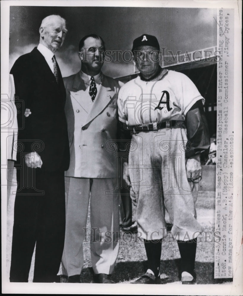 1961 Press Photo A&#39;s manager Jim Dykes, Happy Chandler baseball commissioner- Historic Images