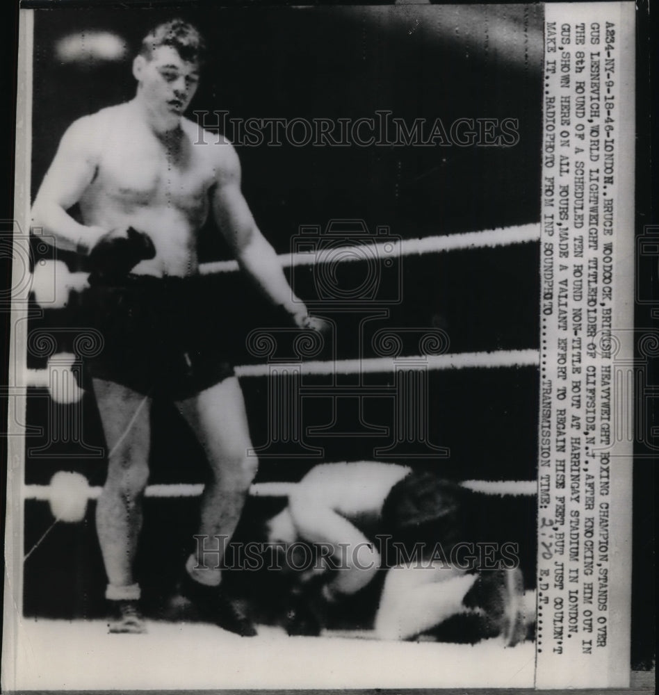 1946 Press Photo Bruce Woodcock vs Gus Lesnevich at London fights - nes42676- Historic Images