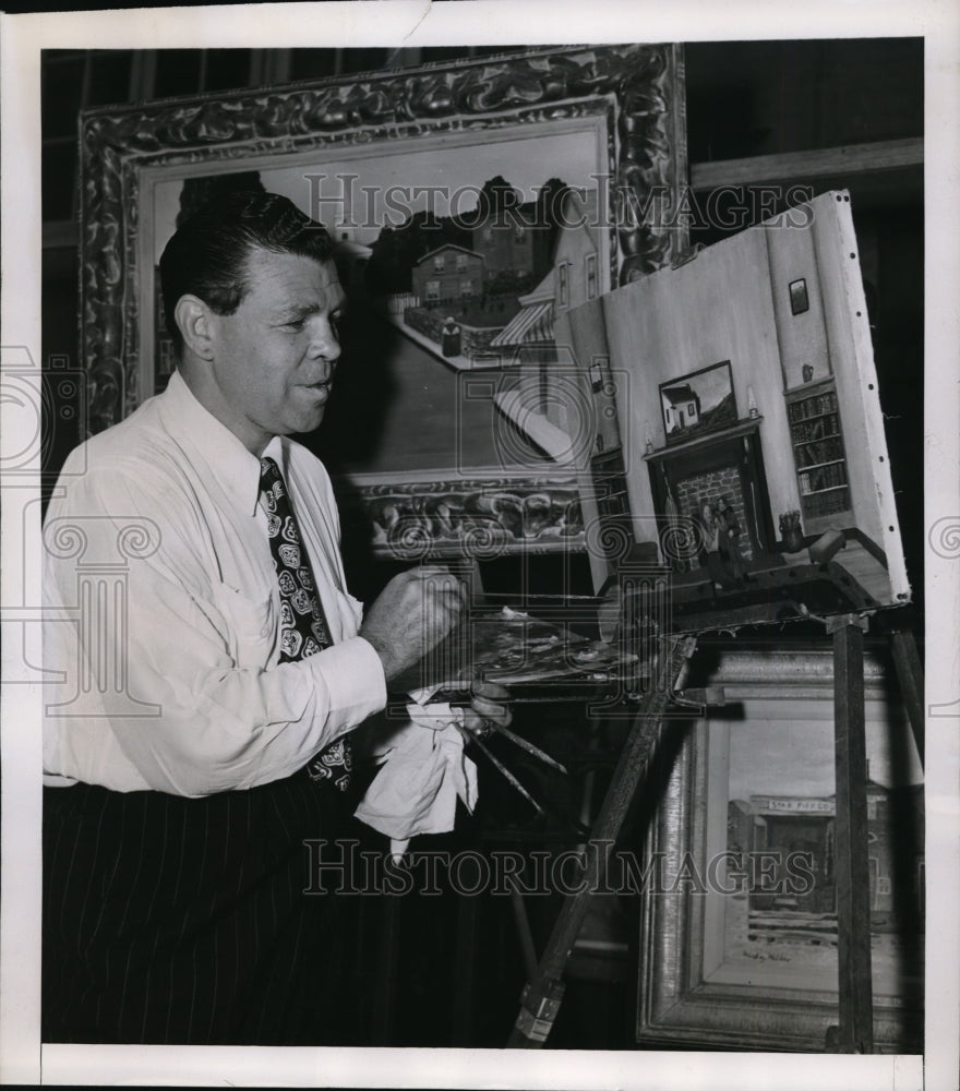 1946 Press Photo Former boxer Mickey Walker works on a painting in NYC- Historic Images