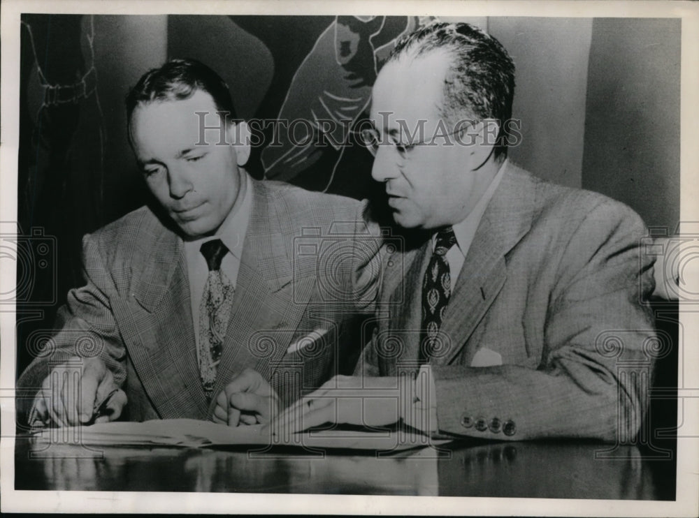 1951 Press Photo Eddie Stanky Giants 2nd baseman & Cardinal owner Fred Saigh