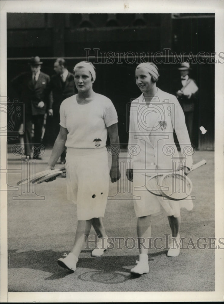 1932 Press Photo Helen Jacobs, Dorothy Round Wightman Cup tennis London- Historic Images