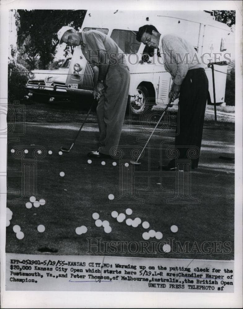 1955 Press Photo Kansas City Open golf Chandler Harper &amp; Peter Thomson- Historic Images