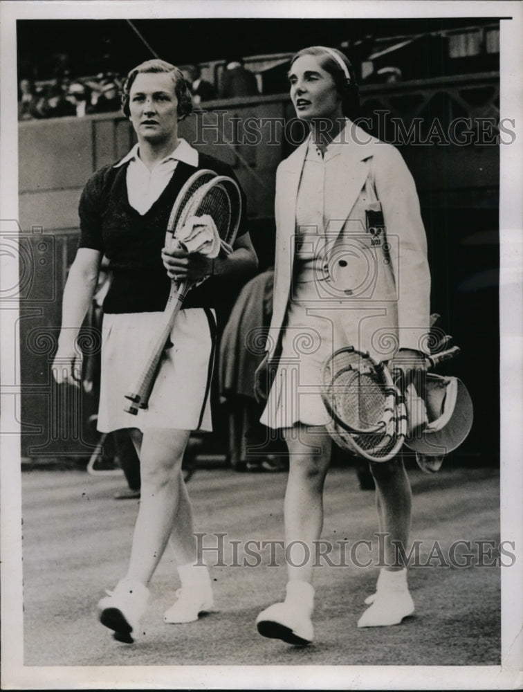 1936 Press Photo Helen Jacobs &amp; Kay Stammers at Wightman Cup tennis England- Historic Images