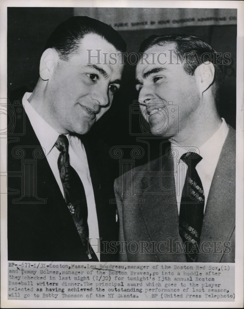 1952 Press Photo Lou Boudreau manager of RedSox &amp; Tommy Holmes Braves manager- Historic Images