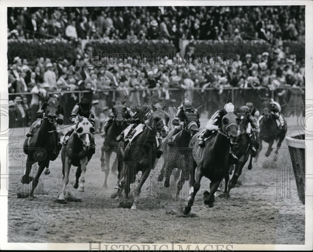 1944 Press Photo Aqueduct track NY Pollenator, Powerhouse &amp; Nebraska race- Historic Images
