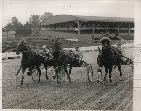 1940 Press Photo Bill Fleming drives The Widower vs Vic Fleming & Dusty Hanover- Historic Images