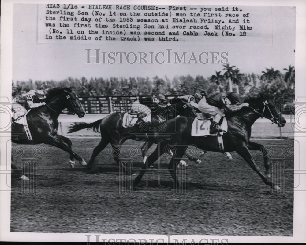 1953 Press Photo Sterling Son wins at Hialeah Fla vs Mighty Mike. Cable Jack- Historic Images