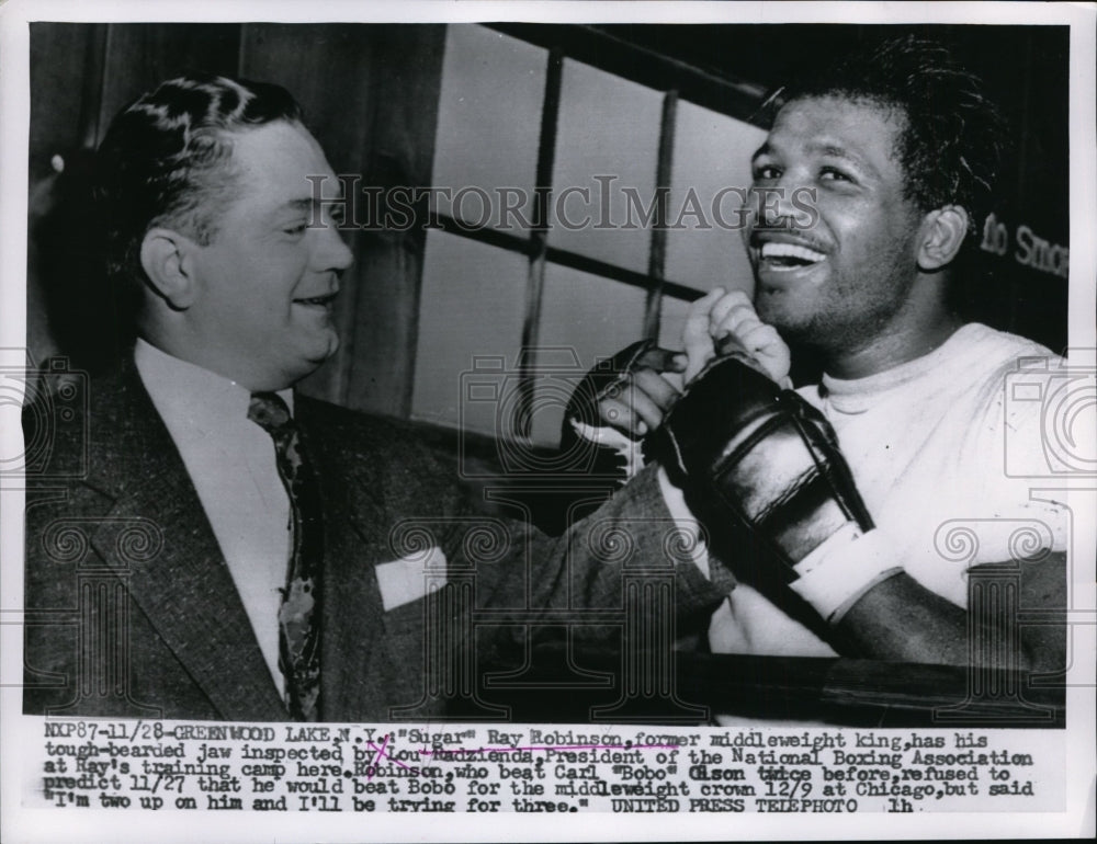 1955 Press Photo Sugar Ray Robinson &amp; Lou Radzienda president National Boxing- Historic Images