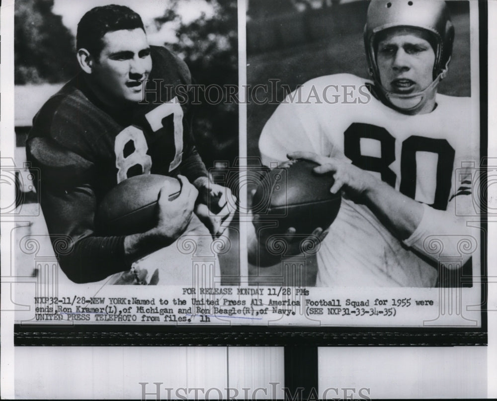 1955 Press Photo Ron Kramer of Michigan &amp; Ron Beagle of Navy football- Historic Images